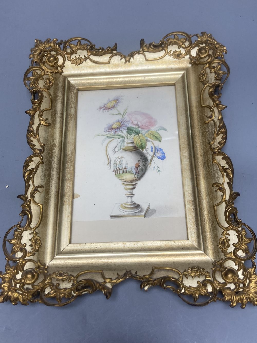 A pair of late Victorian watercolours of flower filled vases and another of a pheasant, framed, largest 14 x 9cm (3)